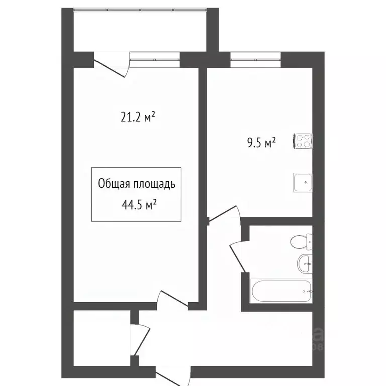 1-к кв. Томская область, Томск Тверская ул., 3 (40.0 м) - Фото 2