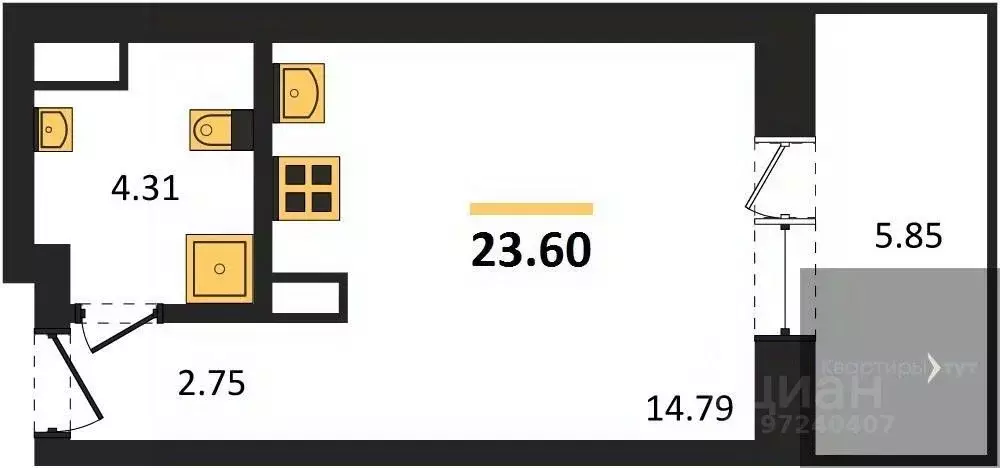 Студия Воронежская область, Воронеж Транспортная ул., 58 (23.6 м) - Фото 1
