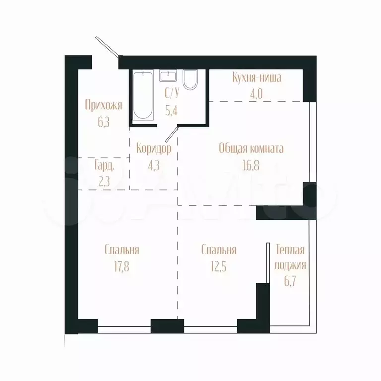 3-к. квартира, 76,1 м, 2/9 эт. - Фото 1