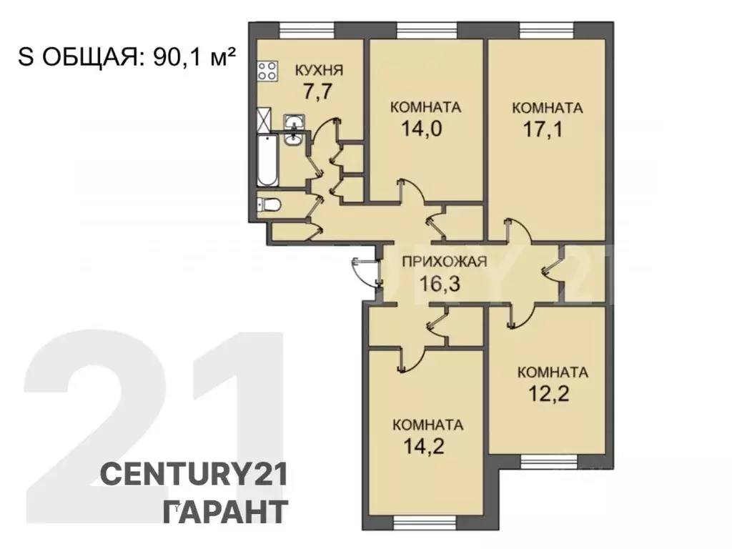 4-к кв. Санкт-Петербург Большая Пороховская ул., 37К1 (90.1 м) - Фото 2