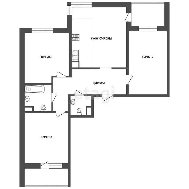 3-комнатная квартира: Тюмень, улица Федюнинского, 30к7 (93 м) - Фото 1