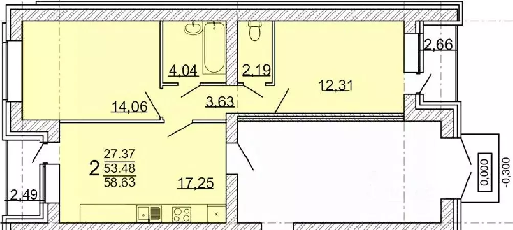 2-к кв. Воронежская область, с. Новая Усмань  (58.63 м) - Фото 1