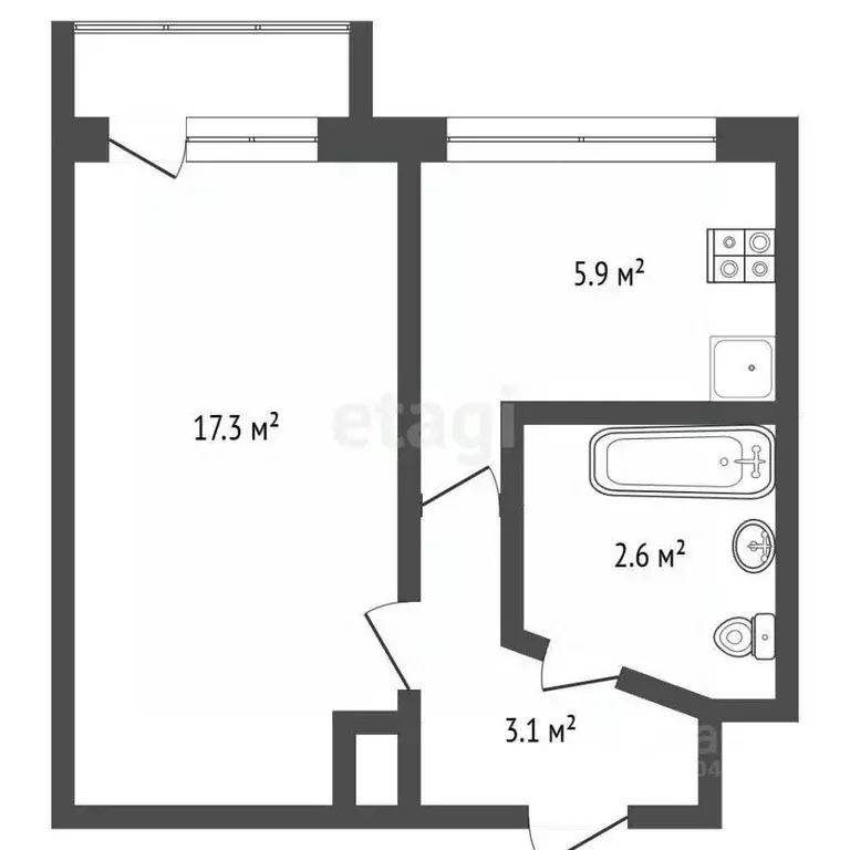 1-к кв. Севастополь ул. Маршала Крылова, 11 (31.4 м) - Фото 1