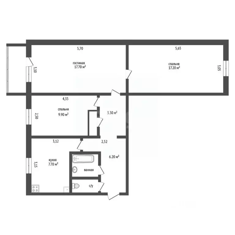 3-к кв. Амурская область, Благовещенск Амурская ул., 114 (57.0 м) - Фото 2