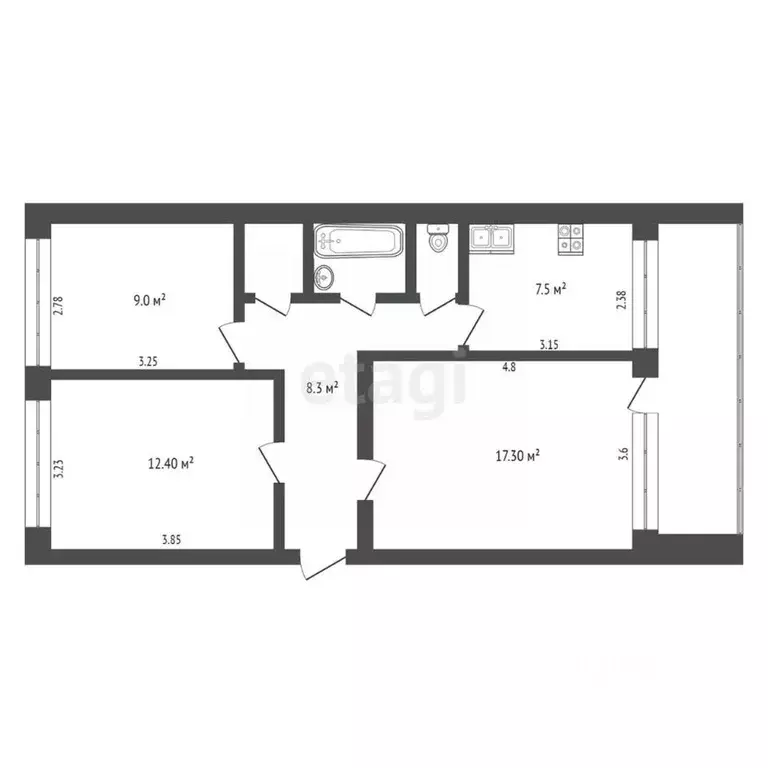 3-к кв. Калужская область, Калуга Турынино мкр, ул. Льва Толстого, 3 ... - Фото 2