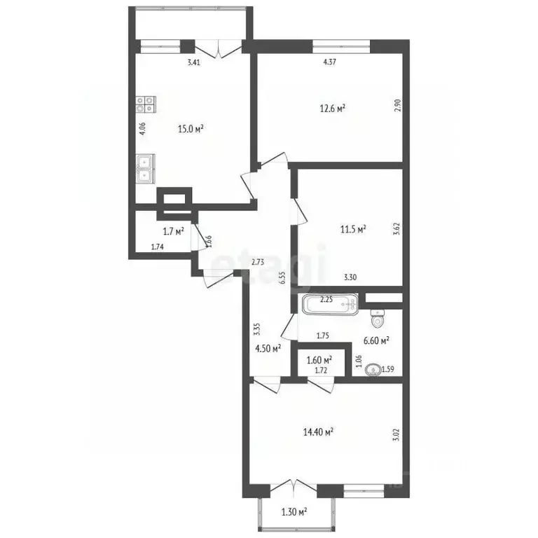 3-к кв. Ярославская область, Ярославль ул. Городской Вал, 15к1 (74.0 ... - Фото 2