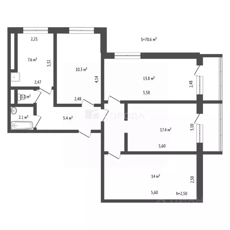 4-к кв. Алтайский край, Барнаул ул. Веры Кащеевой, 13 (70.6 м) - Фото 2