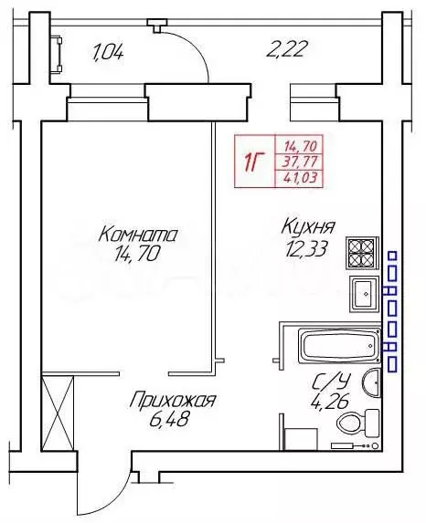 1-к. квартира, 41 м, 2/8 эт. - Фото 0