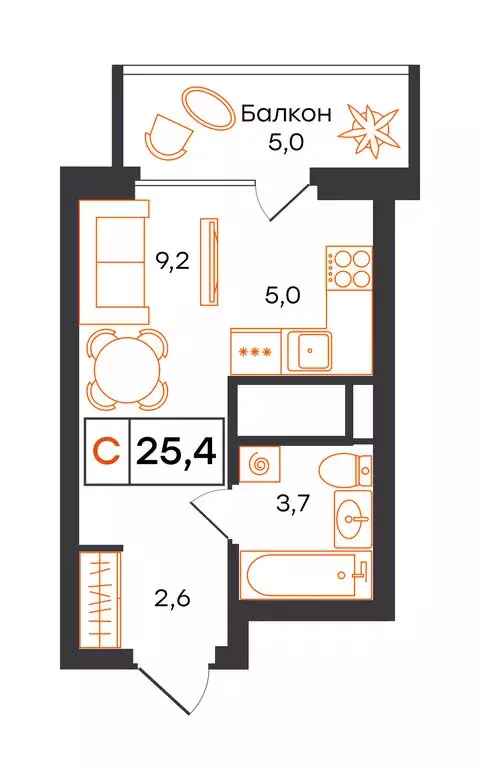 Квартира-студия: Екатеринбург, улица Патриса Лумумбы, 54 (25.5 м) - Фото 1
