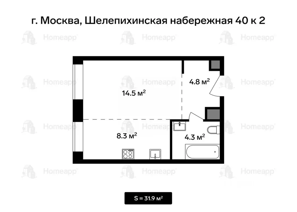 1-к кв. Москва Шелепихинская наб., 40к2 (31.9 м) - Фото 1