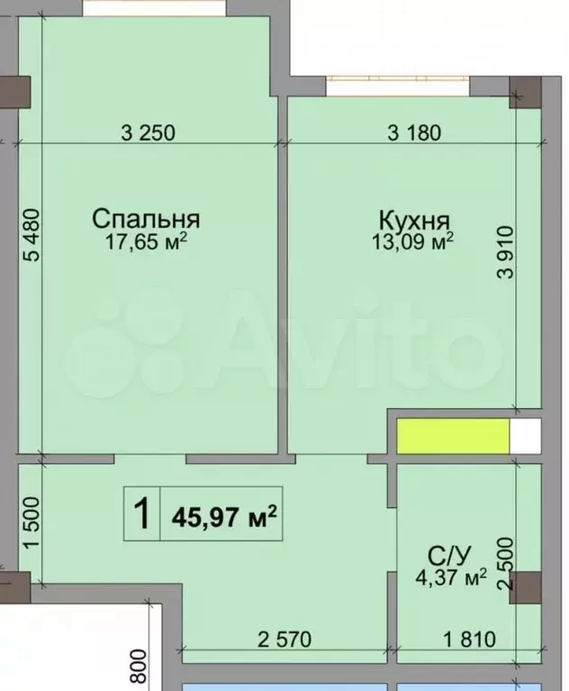 1-к. квартира, 46 м, 7/12 эт. - Фото 1