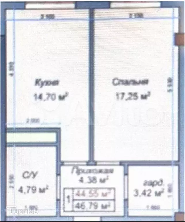 1-к. квартира, 46 м, 4/12 эт. - Фото 0