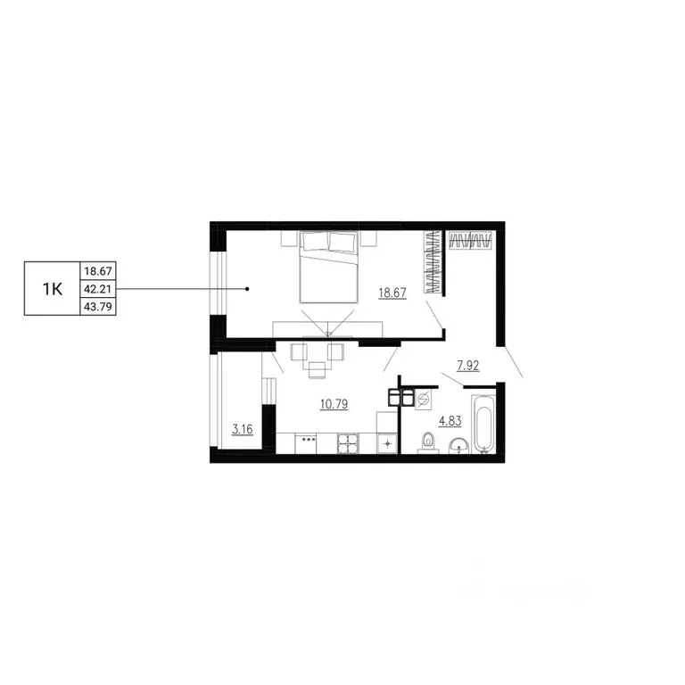 1-к кв. Орловская область, Орел Ломоносов жилой комплекс (43.79 м) - Фото 1