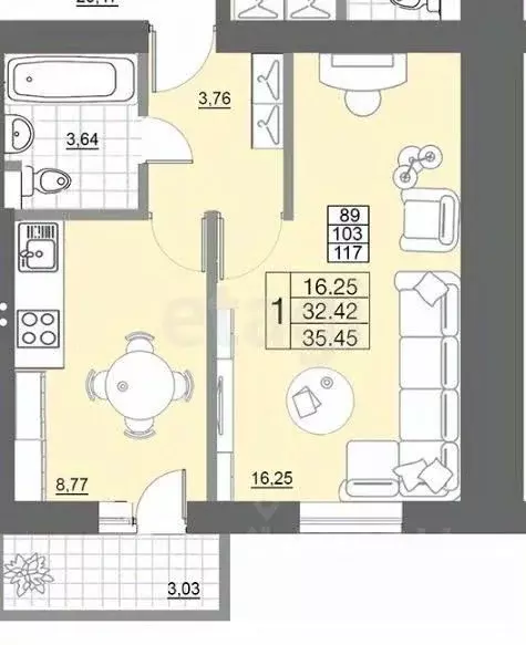 1-к кв. Смоленская область, Смоленск Краснинское ш., 32 (37.8 м) - Фото 1