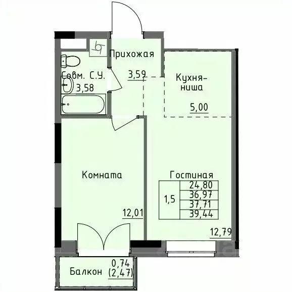 1-к кв. Удмуртия, Ижевск Строитель жилрайон, 4-й мкр,  (37.71 м) - Фото 1