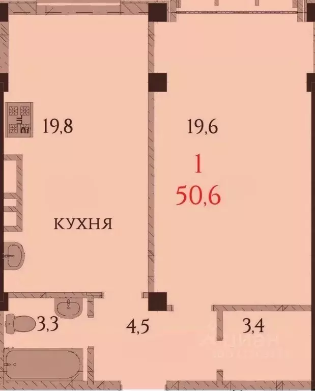 1-к кв. Ставропольский край, Ессентуки  (50.6 м) - Фото 1