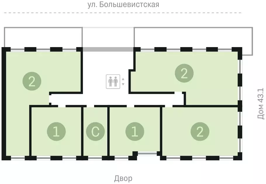 2-комнатная квартира: Новосибирск, Большевистская улица, 43/2с (111.82 ... - Фото 1