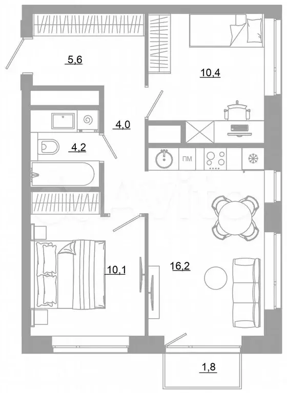 2-к. квартира, 52,4 м, 8/29 эт. - Фото 0