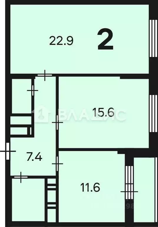 Квартира, 2 комнаты, 62.6 м - Фото 0