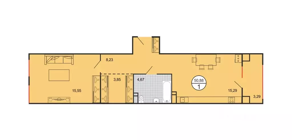 1-к кв. Ставропольский край, Ставрополь № 15 мкр,  (50.88 м) - Фото 1
