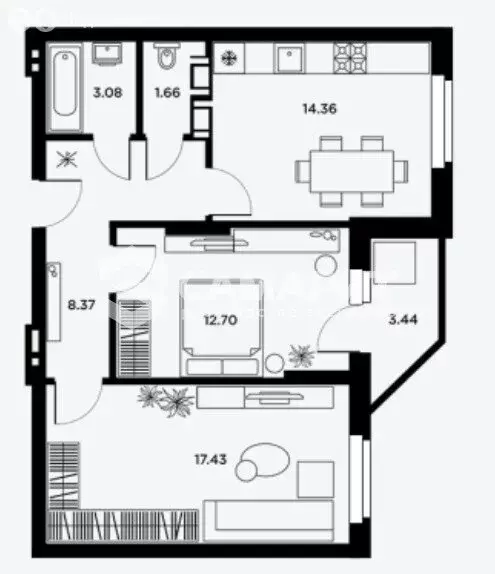 2-комнатная квартира: Самара, Московское шоссе, 18-й километр, 53 ... - Фото 1