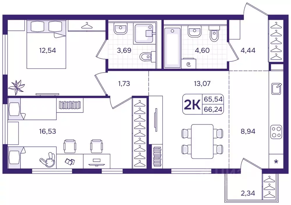 2-к кв. Приморский край, Владивосток ул. Борисенко (66.24 м) - Фото 1