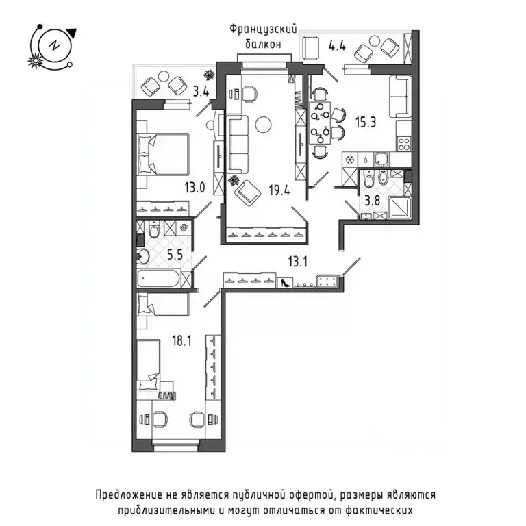 3-к кв. Санкт-Петербург Черниговская ул., 17 (94.0 м) - Фото 0