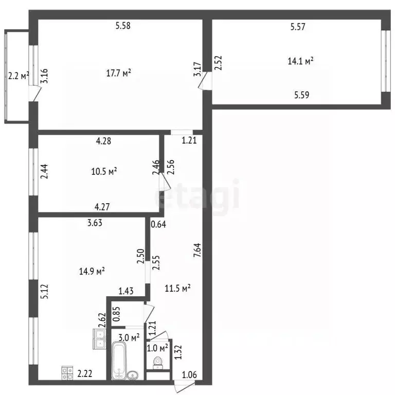 3-к кв. Санкт-Петербург Ленская ул., 11К1 (73.0 м) - Фото 2