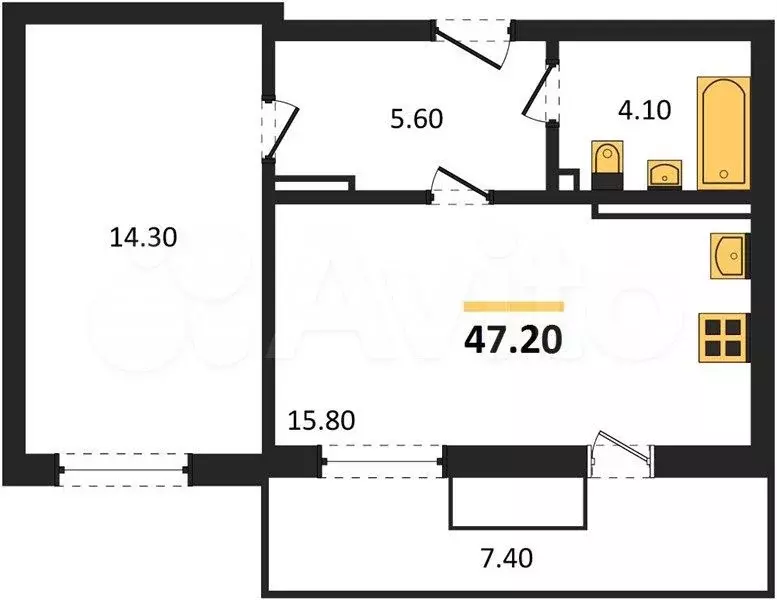 1-к. квартира, 47,2 м, 3/9 эт. - Фото 1