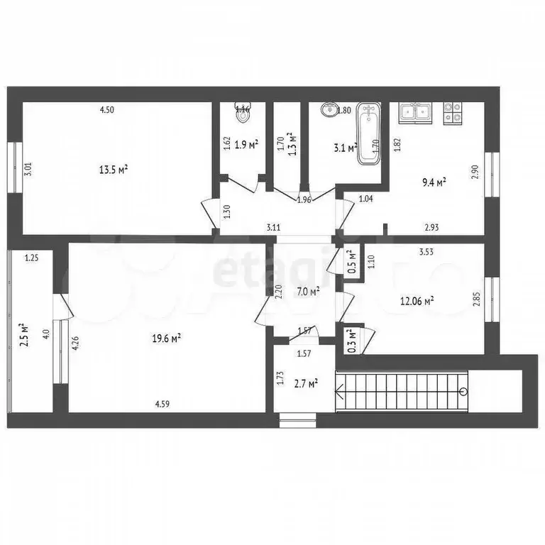 3-к. квартира, 79,4 м, 2/2 эт. - Фото 1