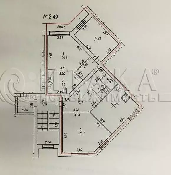 3-к. квартира, 101,8 м, 4/6 эт. - Фото 0