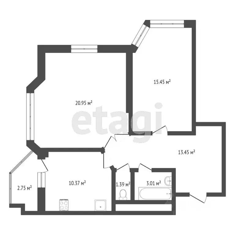 2-к кв. Тюменская область, Тюмень Первомайская ул., 50 (83.7 м) - Фото 1