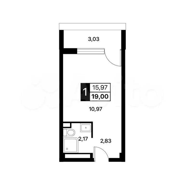 Апартаменты-студия, 19 м, 6/14 эт. - Фото 1