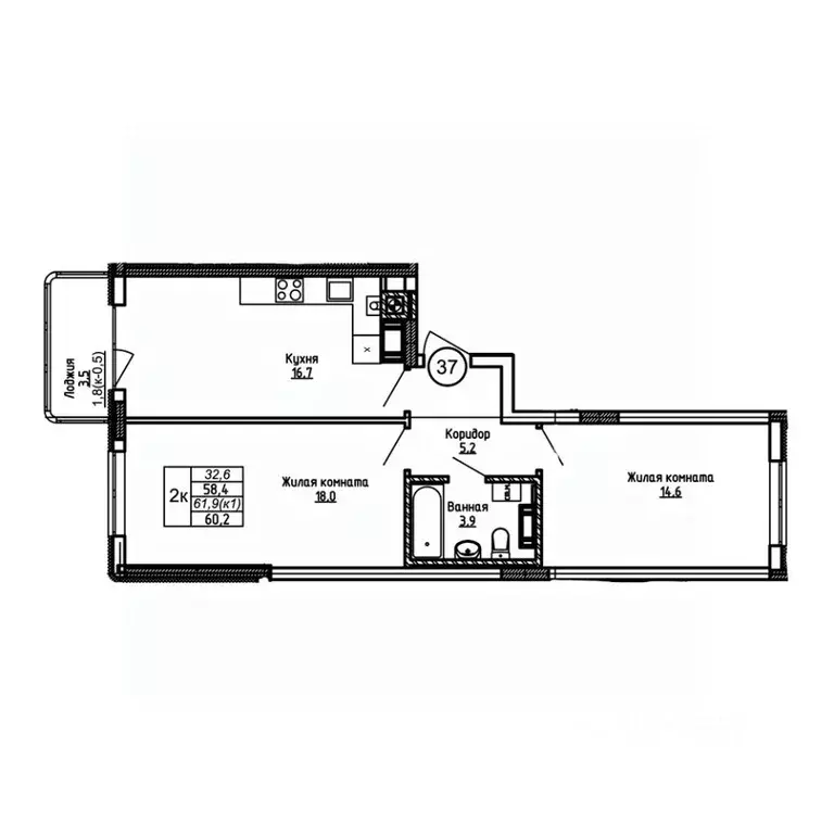 2-к кв. Калининградская область, Калининград Теодор Кроне жилой ... - Фото 1