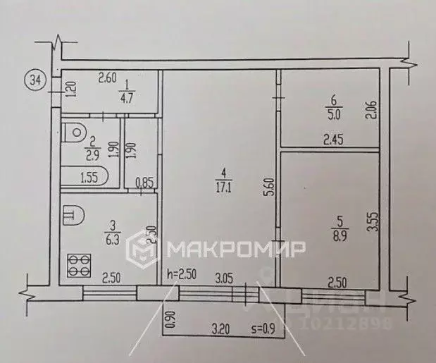3-к кв. Брянская область, Брянск пер. Гончарова, 60 (44.0 м) - Фото 1