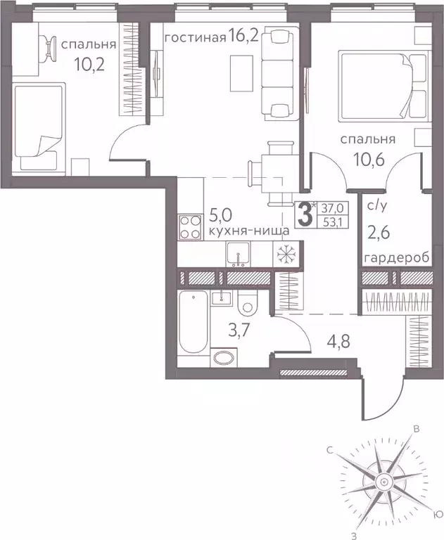 Студия Пермский край, Пермь ул. Серебристая, 3А (53.1 м) - Фото 1