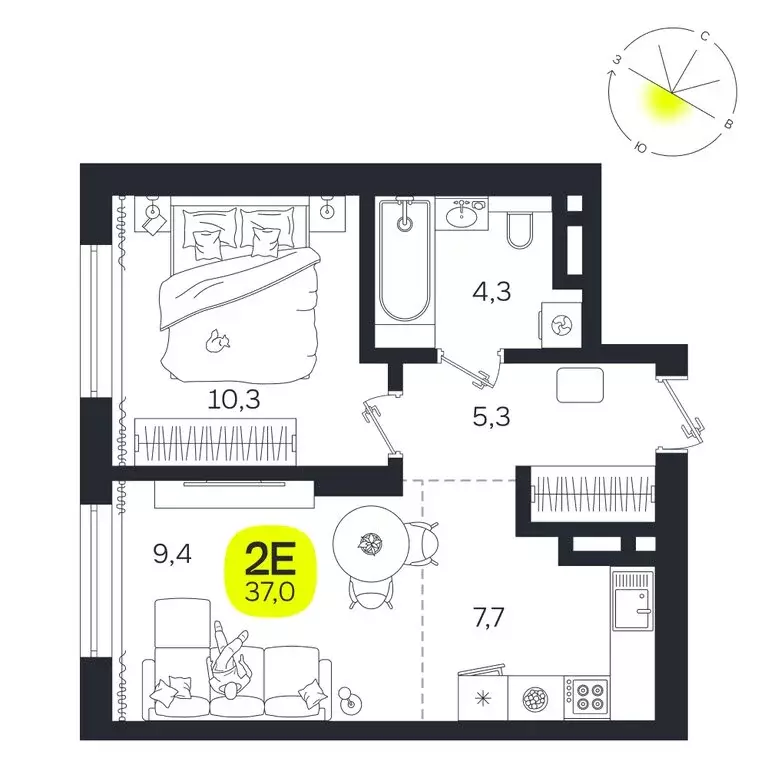 2-комнатная квартира: Екатеринбург, улица Титова, 19Б (37 м) - Фото 0