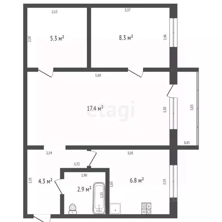 2-к кв. Брянская область, Брянск пер. Гончарова, 64 (46.2 м) - Фото 1