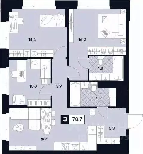 3-к кв. Москва Лодочная ул., 27К2 (78.7 м) - Фото 0