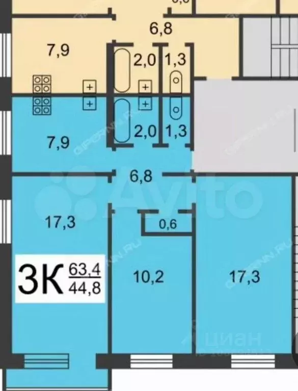 3-к кв. Нижегородская область, Нижний Новгород ул. Ванеева, 80 (61.4 ... - Фото 2