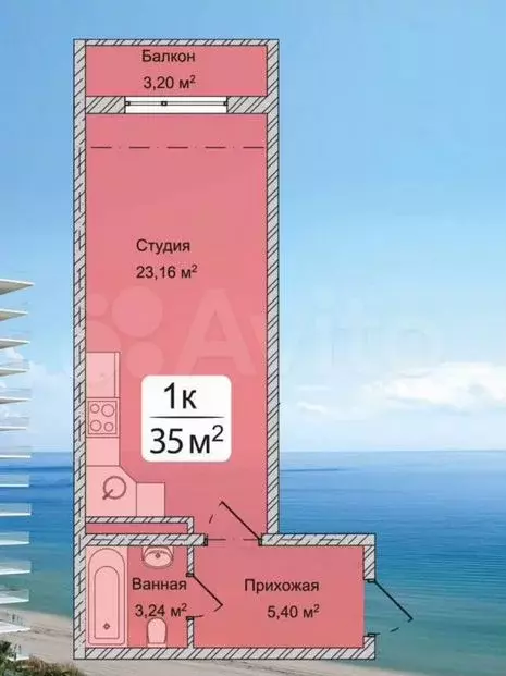 Квартира-студия, 35 м, 8/12 эт. - Фото 0