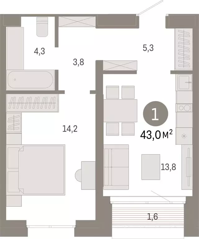 1-комнатная квартира: Екатеринбург, улица Советских Женщин (42.9 м) - Фото 0