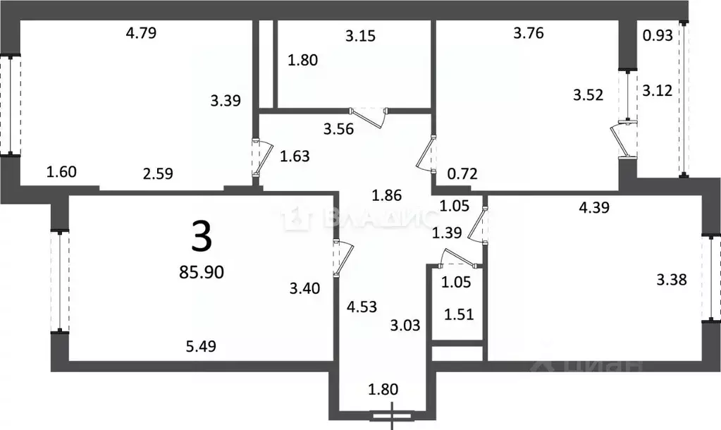 3-к кв. Москва, Москва, Троицк ул. Академика Дыхне, 18 (85.9 м) - Фото 2