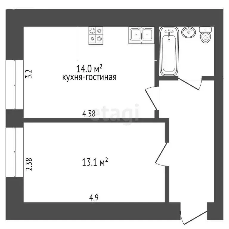 2-комнатная квартира: Томск, микрорайон Академический, 5/1 (37.5 м) - Фото 0