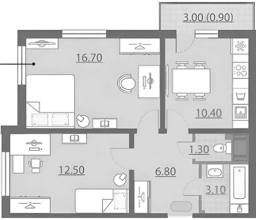 2-к кв. санкт-петербург дор. муринская, 12к2 (52.0 м) - Фото 1