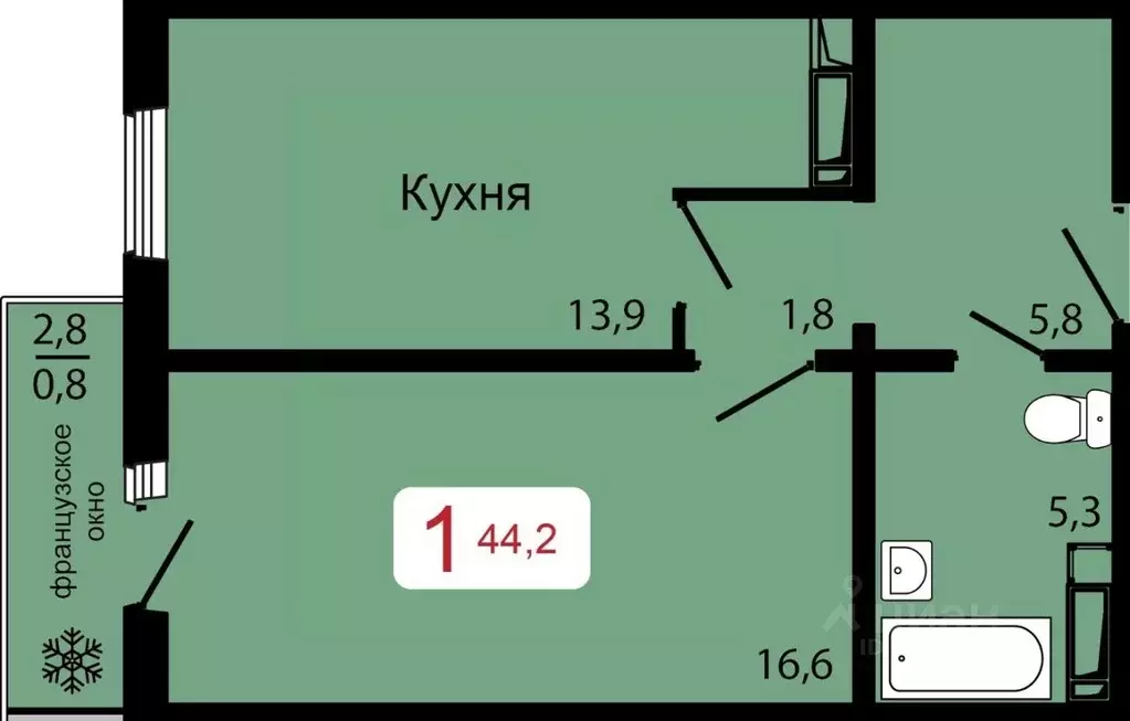 1-к кв. Красноярский край, Красноярск ул. Калинина (44.2 м) - Фото 0
