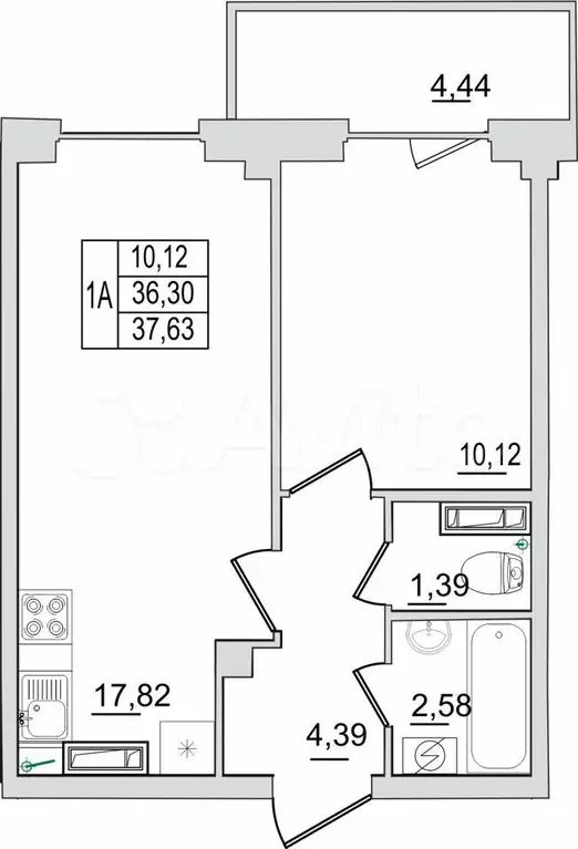 1-к. квартира, 37,6 м, 7/13 эт. - Фото 0