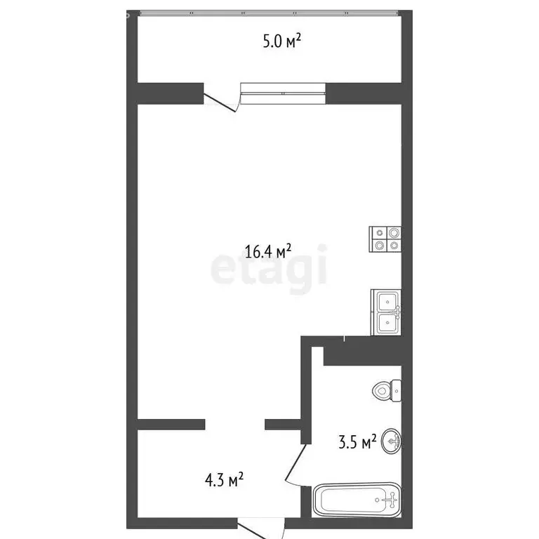 Квартира-студия: посёлок Западный, Береговая улица, 2 (28.6 м) - Фото 1