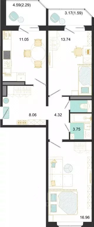 2-к кв. Московская область, Домодедово ул. Текстильщиков, 45 (61.76 м) - Фото 1