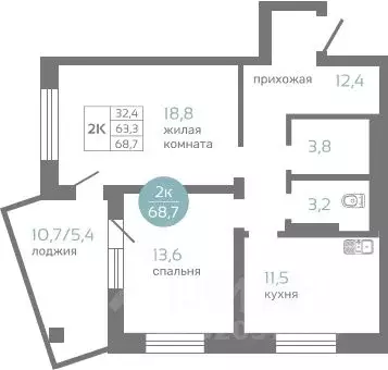 2-к кв. Красноярский край, Красноярск ул. Авиаторов, 7/2 (68.7 м) - Фото 0